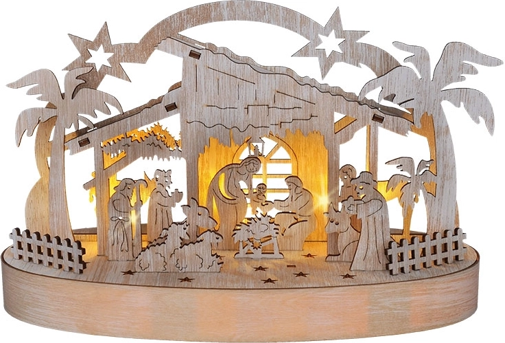 Solight crèche de Noël en bois avec rétroéclairage LED 25 cm