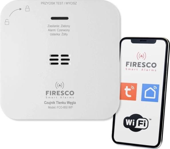 Firesco FCO-850 WF Détecteur de monoxyde de carbone (CO) Wi‑Fi pour Tuya/Smart Life