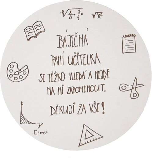 Dessous de verre en bois avec inscription « Institutrice », diamètre 10 cm