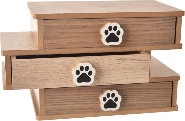 Organisateur en bois Lovely Cat avec 3 tiroirs