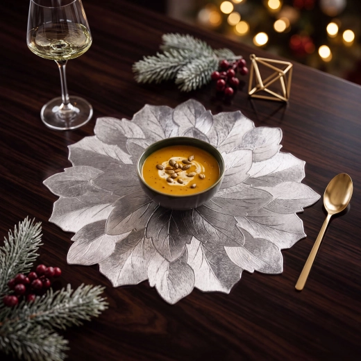 Set de table doré en forme de fleur avec effet métallisé, 38 cm