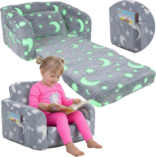 Fauteuil enfant pliable 2-en-1 avec méridienne et motifs lumineux Kruzzel