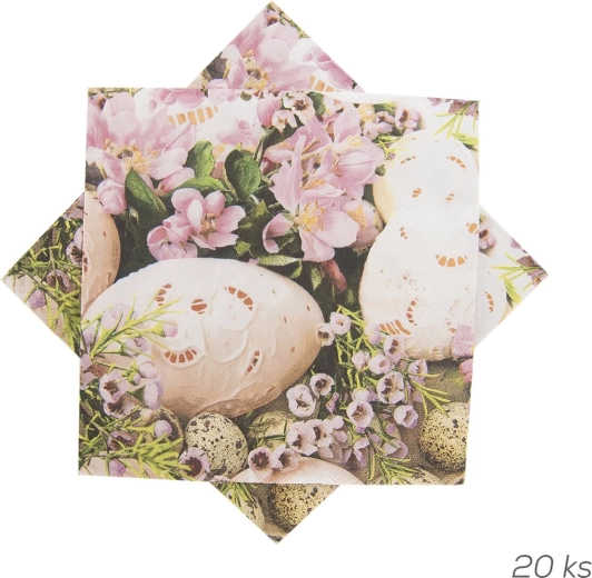 Serviettes en papier avec motif d’œufs et de fleurs 33 × 33 cm, 20 pièces