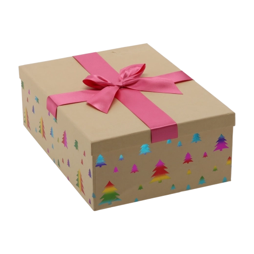 Boîte cadeau de Noël marron avec nœud rose - 1 pièce