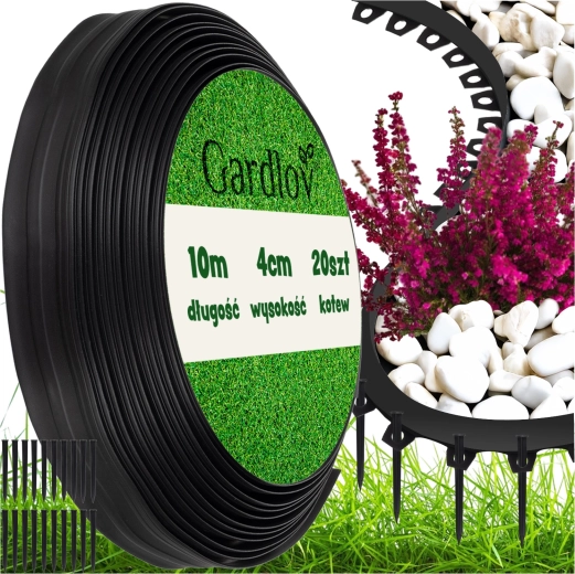 Bordure de jardin Gardlov 4 cm x 10 m noire + 20 ancrages