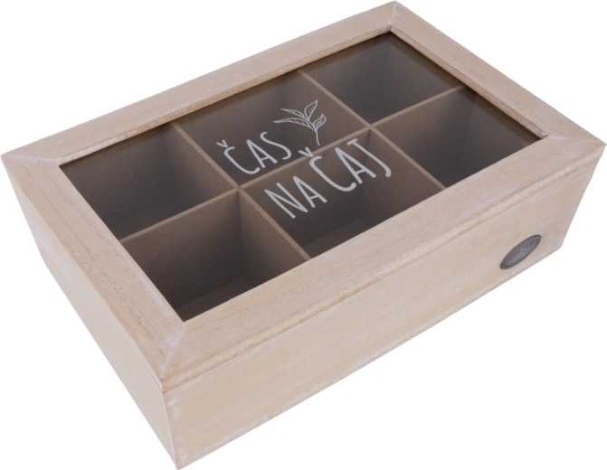 Coffret à sachets de thé en bois et verre, finition naturelle