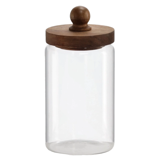 Bocal en verre 1 l avec couvercle en bois et cuillère