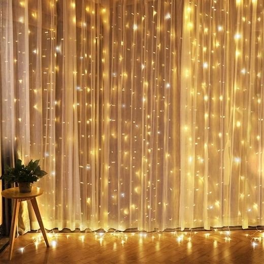 Rideau lumineux de fenêtre LED Solight argenté, 300 mini LED avec minuterie, 8 fonctions, USB