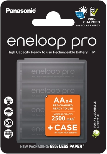 Piles rechargeables Panasonic Eneloop Pro AA 2500 mAh avec étui - 4 pièces