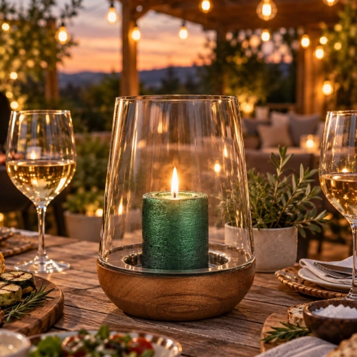 Le cylindre en verre protège la flamme des courants d’air