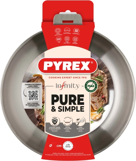 Poêle Pyrex Infinity 20 cm en acier inoxydable avec poignée amovible