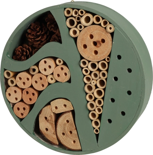 Hôtel à insectes en bois, diamètre 25 cm, gris/vert