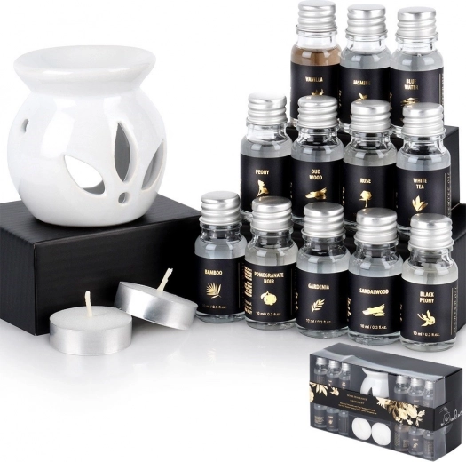 Coffret cadeau d’aromathérapie avec lampe aromatique en céramique et 12 huiles parfumées