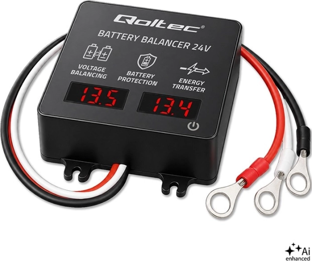 Équilibreur de tension 24 V pour 2× accumulateurs 12 V 5 A (AGM, GEL, LiFePO4) avec affichage LED