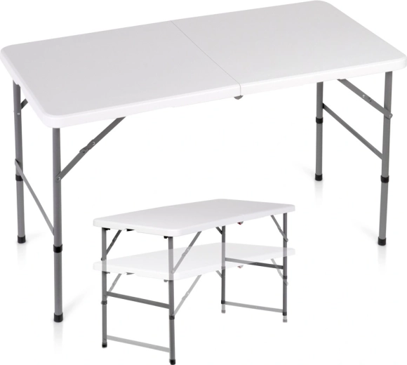 Table de catering pliante Vilde 2-en-1 blanche 120 × 60 cm, hauteur 49/73,5 cm