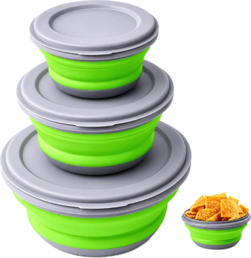 Ensemble de 3 bols pliables en silicone avec couvercles pour aliments