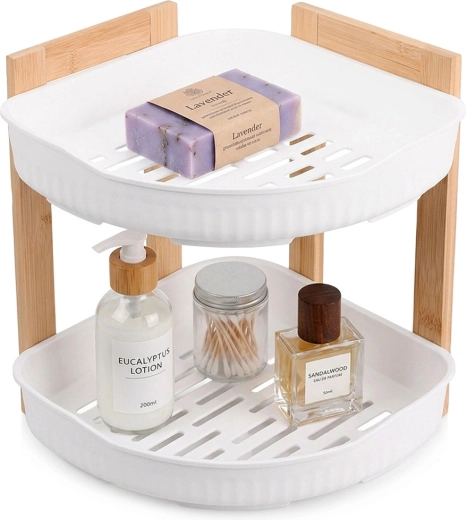 Étagère de salle de bain d’angle à deux niveaux Bathroom Solutions blanche 24 × 24 × 27 cm - 1 pièce