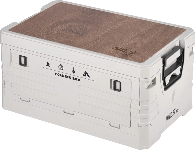 Boîte de rangement pliable avec couvercle et plateau en bois 32 l, beige