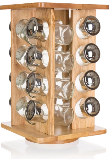 Set d’épices BRILLANTE avec bocaux en verre et support tournant en bois, 16 pièces