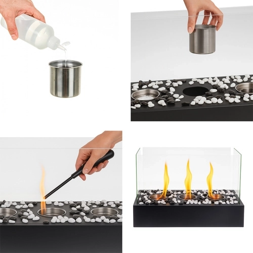 Trois brûleurs et pierres décoratives pour un effet marqué