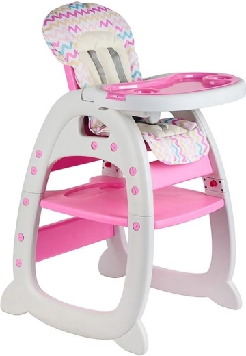 Chaise haute enfant 3-en-1 blanc-rose