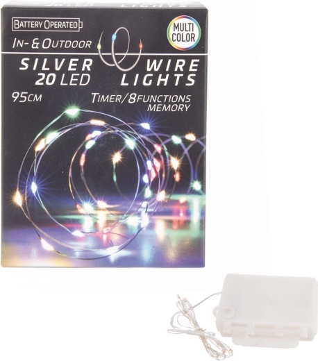 Guirlande lumineuse LED sur fil avec minuterie, 20 LED, multicolore, intérieur/extérieur