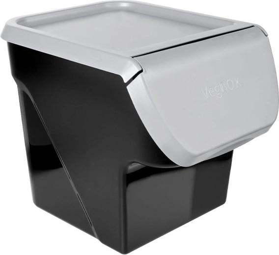 Boîte en plastique pour fruits et légumes avec couvercle rabattable 13 l, gris