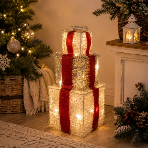 Décoration LED de Noël représentant trois cadeaux de 37 cm