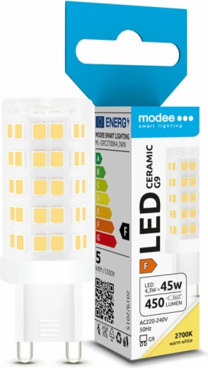 Ampoule LED Modee Lighting G9 en céramique, 4,3 W, blanc chaud