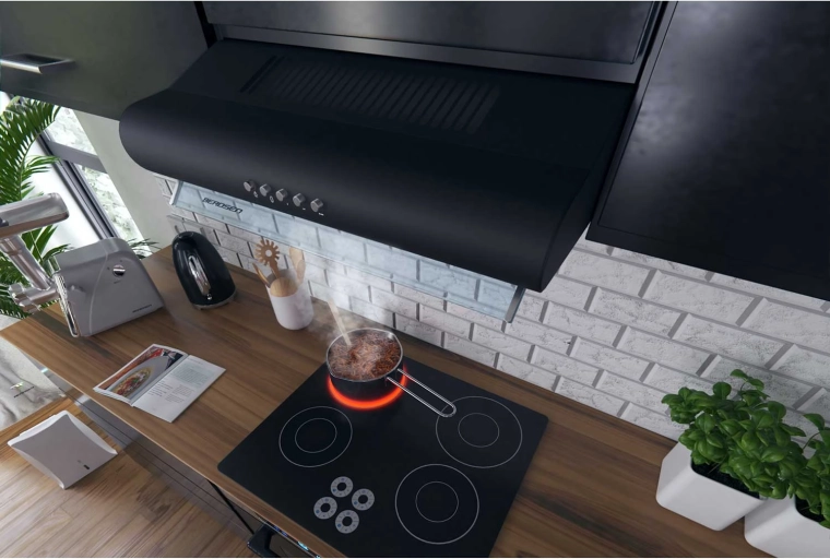 Design noir élégant avec panneau en verre