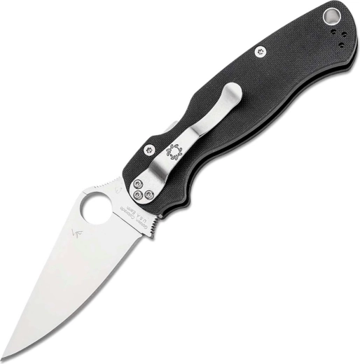 Spyderco Para Military 2 couteau de poche pour gauchers, 8,7 cm, satin, G10 noir