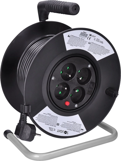 Rallonge électrique Solight sur enrouleur avec 4 prises, 25 m, câble noir