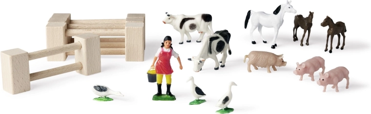 12 figurines d’animaux détaillées et une fermière