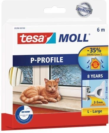 Joint pour fenêtres et portes profil P 9 × 5,5 mm, blanc, 6 m