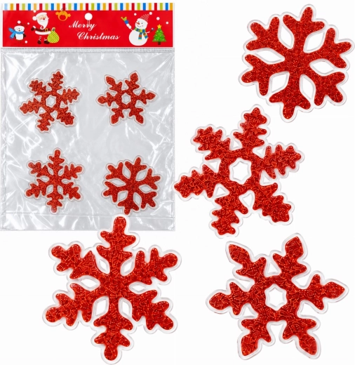 Décoration de fenêtre en gel de Noël, flocons de neige rouges - 1 pièce