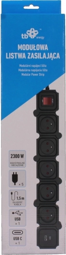 Bloc multiprise modulaire Energy avec USB, 1,5 m