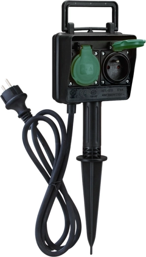 Solight borne de jardin IP44 avec 2 prises et câble en caoutchouc 1,5 m