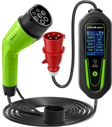 Chargeur portable pour véhicules électriques et hybrides Qoltec Type 2, 7 kW, 230 V, CEE 32 A, Wi‑Fi