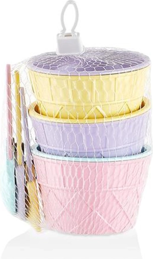 Coupelles en plastique pour glace avec cuillères, lot 3+3