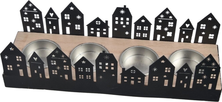 Bougeoir noir en métal « maisons »