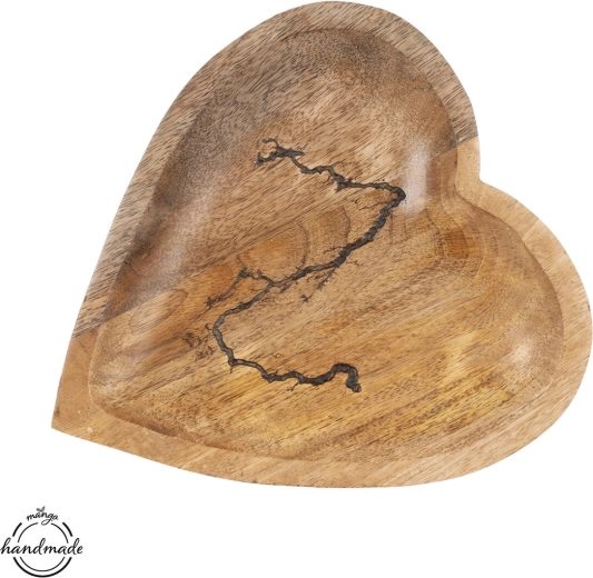 Plateau en bois de manguier en forme de cœur, 26 × 24 cm