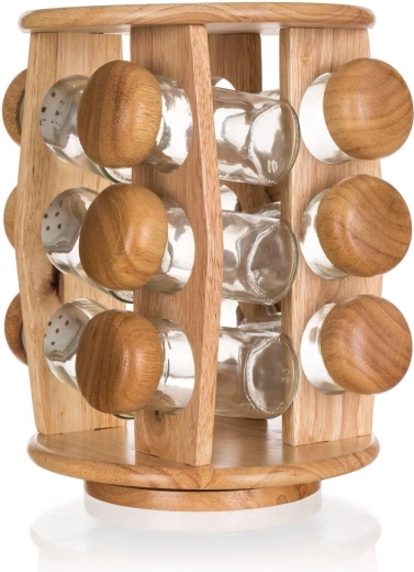 Set d’épices BRILLANTE en verre et bois avec présentoir rotatif, 12 pièces