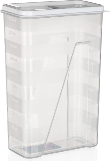 Boîte pour aliments secs 2,5 l avec couvercle doseur, transparent/blanc