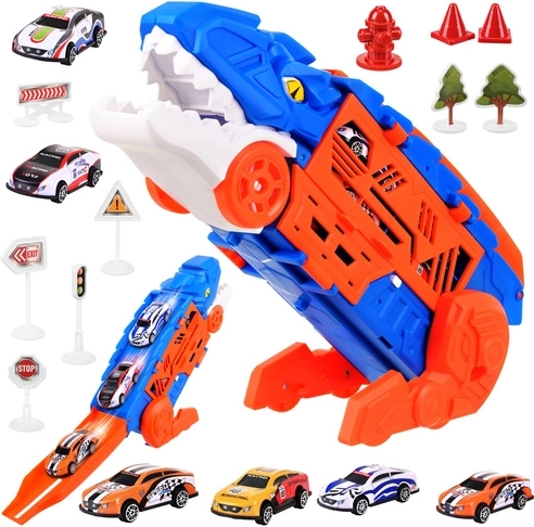 Six petites voitures et accessoires routiers