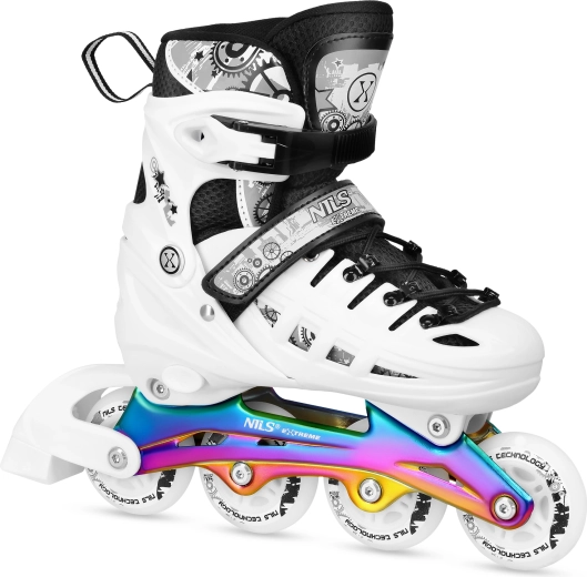 Patins universels 4-en-1 NILS Extreme arc-en-ciel/blanc – S (31-34)