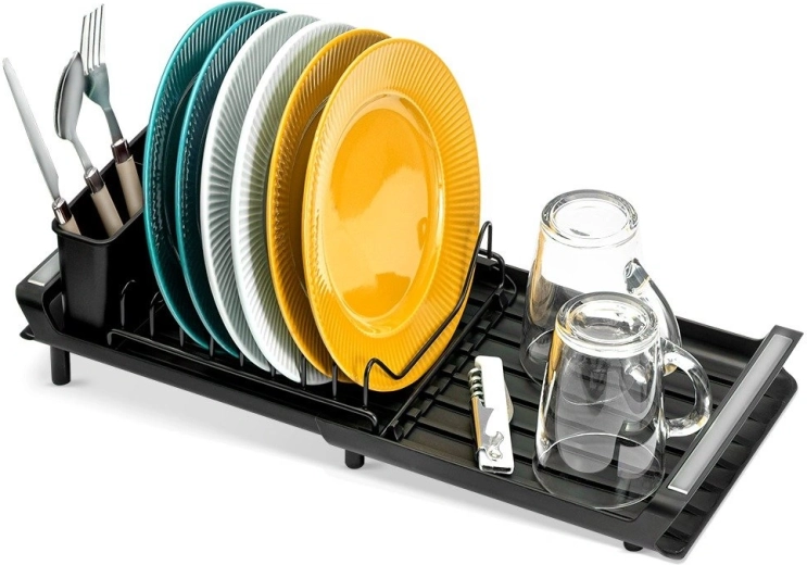 Égouttoir à vaisselle métallique extensible Vilde noir 28–47,5 × 20 × 13 cm
