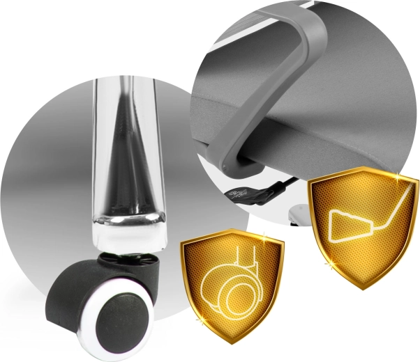 Base stable et roulettes silencieuses