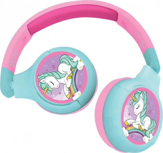 Casque pliable pour enfants, sans fil et filaire, motif licorne