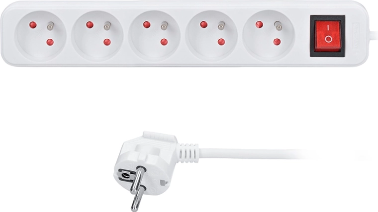 Rallonge électrique Solight de 1,5 m, 5 prises, blanche avec interrupteur