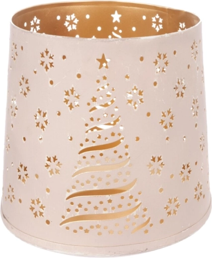 Bougeoir de Noël en métal Tree blanc/doré 18 cm